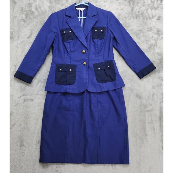 Cabi Skirt Suit Women 6/8 Blue Berry Resort Stretch Cotton Blazer Skirt Nautical - Picture 1 of 16